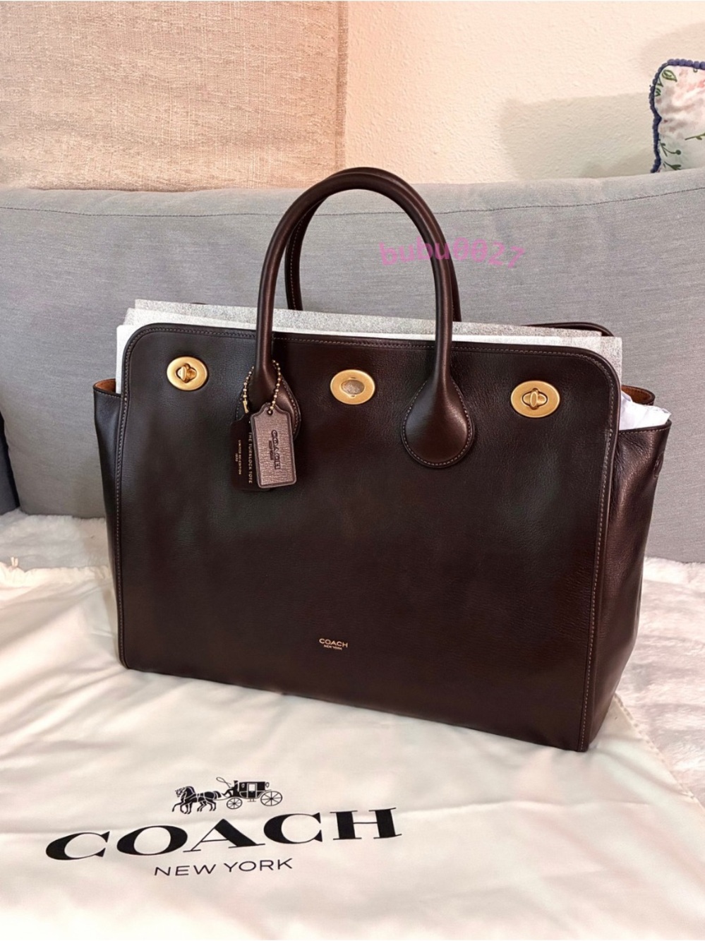 NWT🍂Coach Buy Now Turnlock Tote Bag 40 Maple CHD85 Dark Brown Large Satchel New